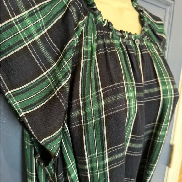 LOFT Plaid Cap Sleeve Flounce Dress Green/Navy Size 12 - Picture 4 of 9